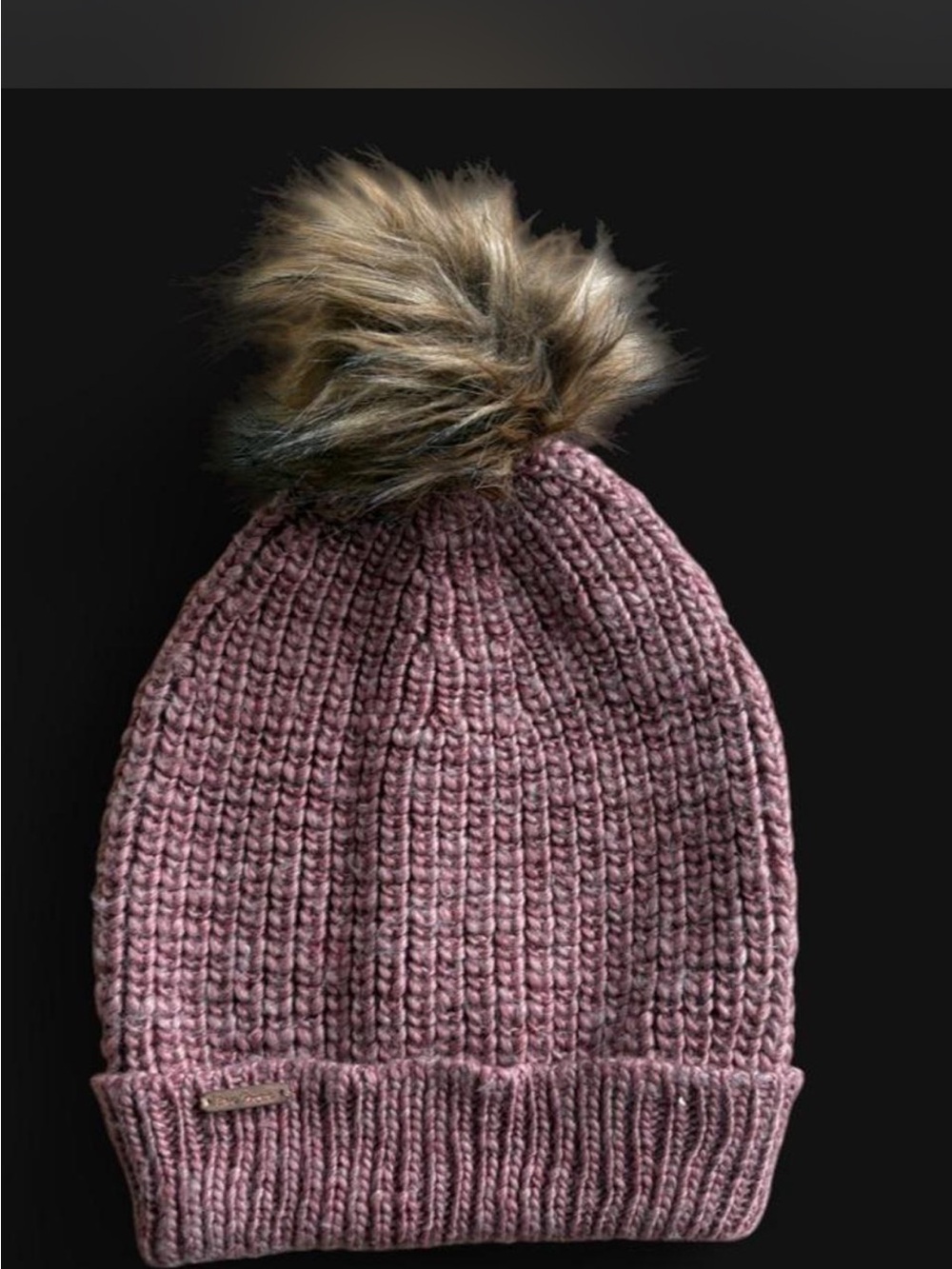 Free People Mauve Pink Knit Beanie with Faux Fur Pom